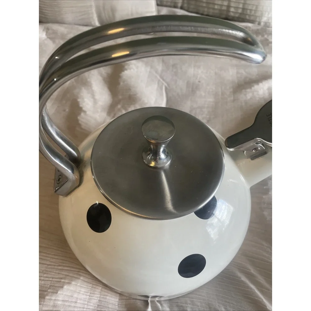 Kate Spade New York Lenox Deco Dot Whistling Tea Kettle White Black Polka Dot